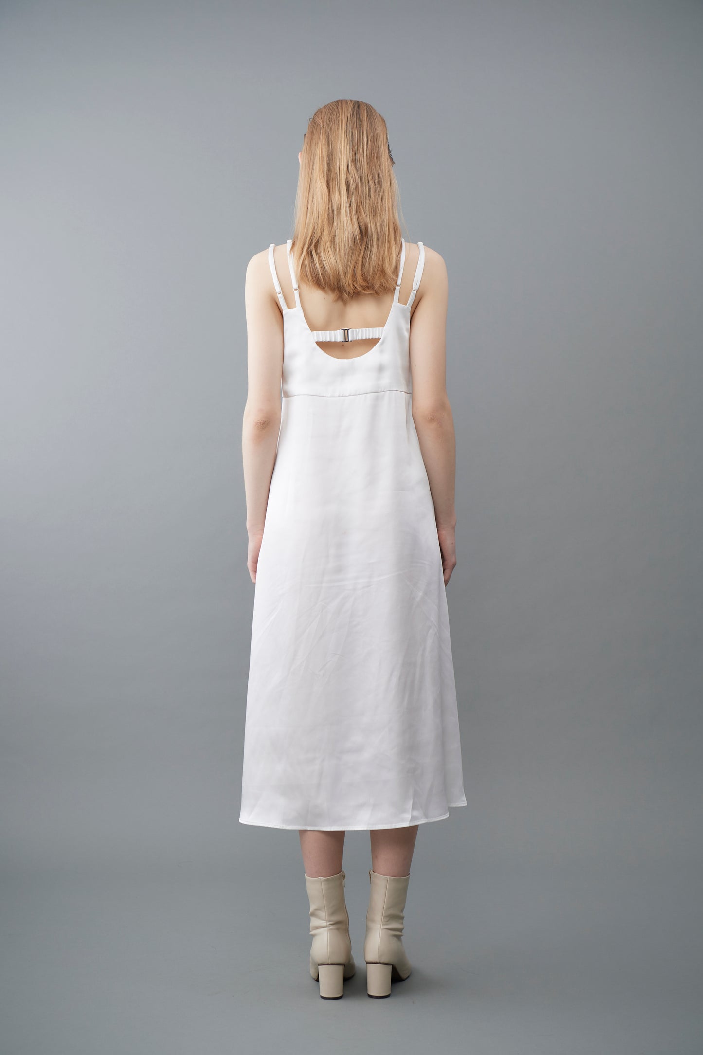 φ0.1 inch dots Layerd Ballon Sleeve Dress WHITE