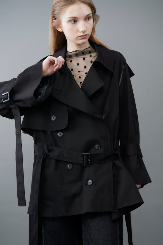 Random dot buttons Trench coat/BLK