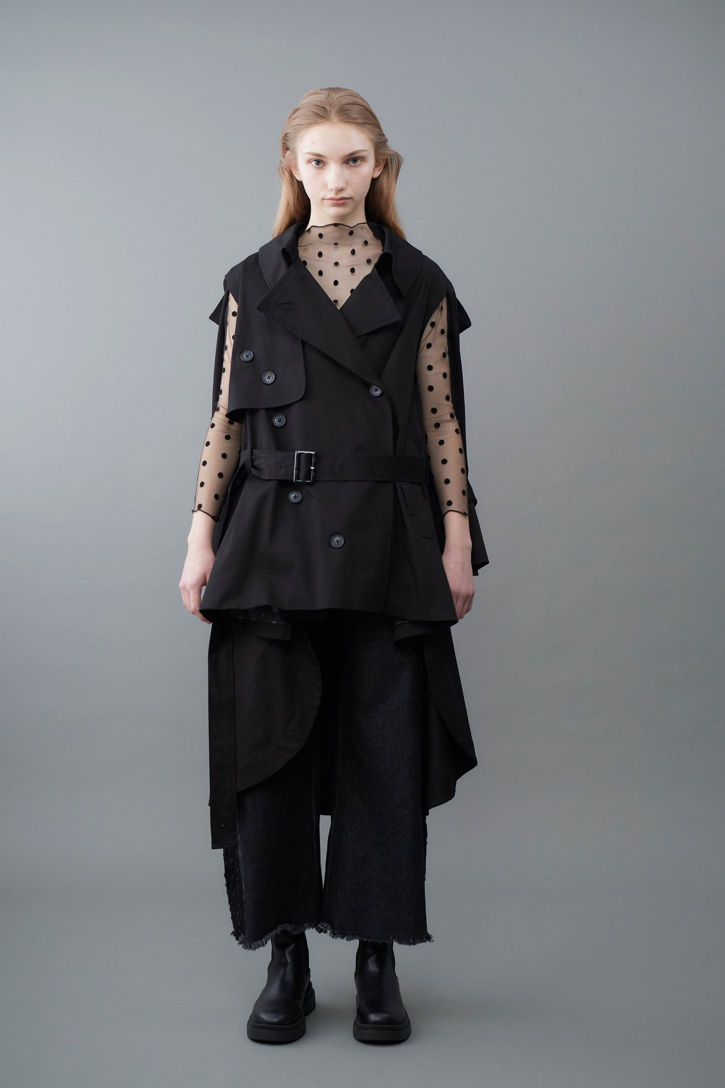 Random dot buttons Trench coat/BLK