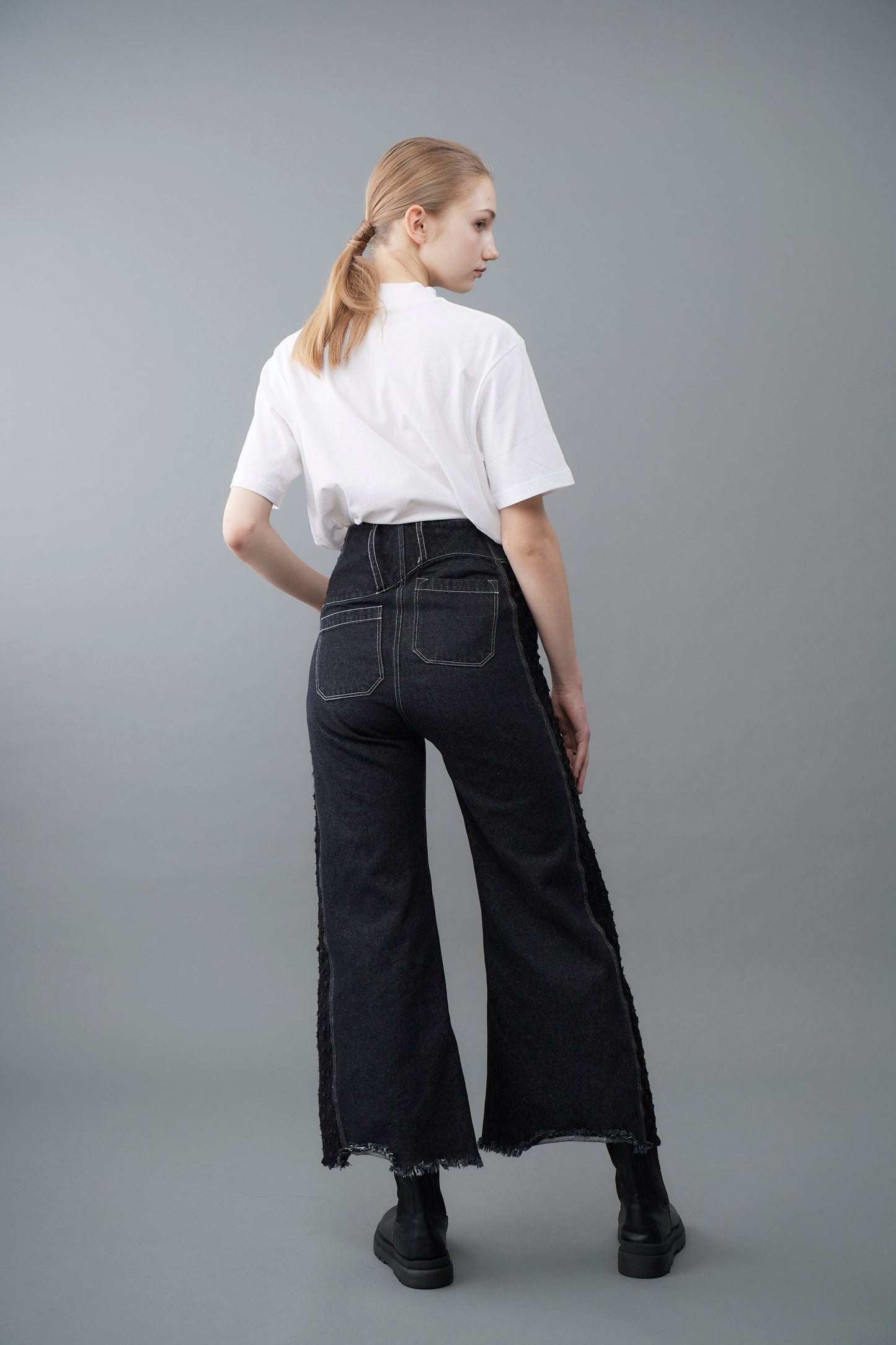 Switched Dot Wide Denim Pants