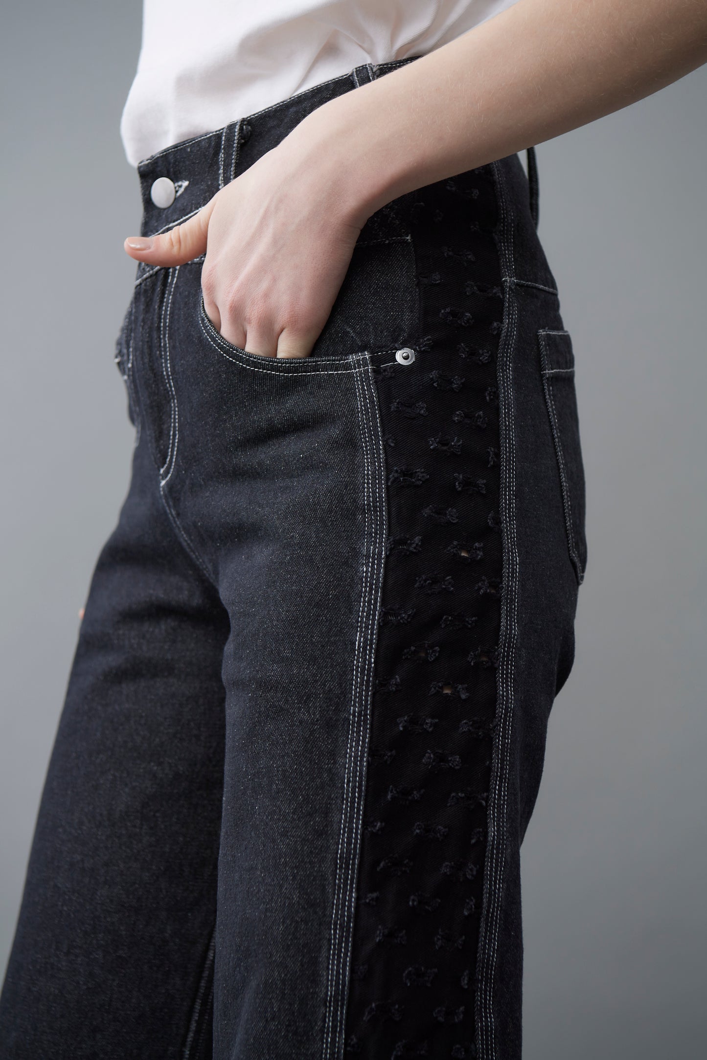 Switched Dot Wide Denim Pants