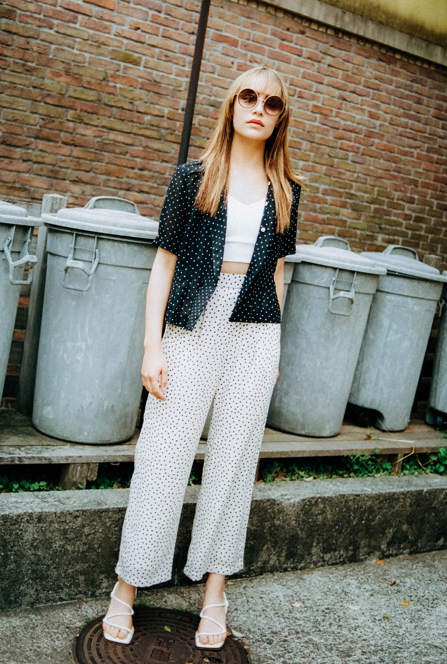 Pindots patterned wide leg pants