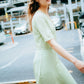 Half sleeves wrap dress with asymmetric button