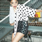 Cropped sleeves blouse with scarf collar