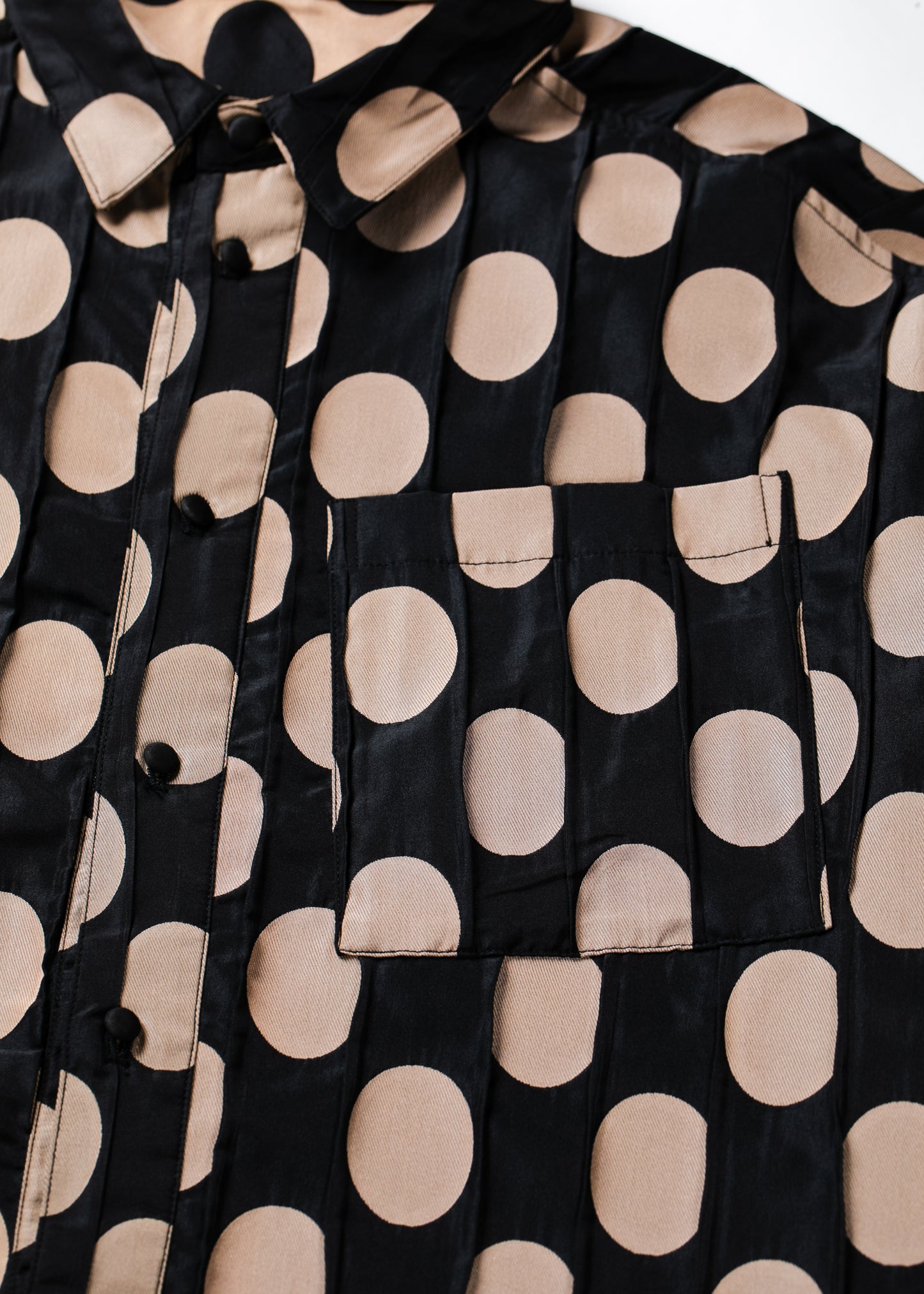 Pleated polka-dot reversible jacquard shirt Black x Beige(reversible design)