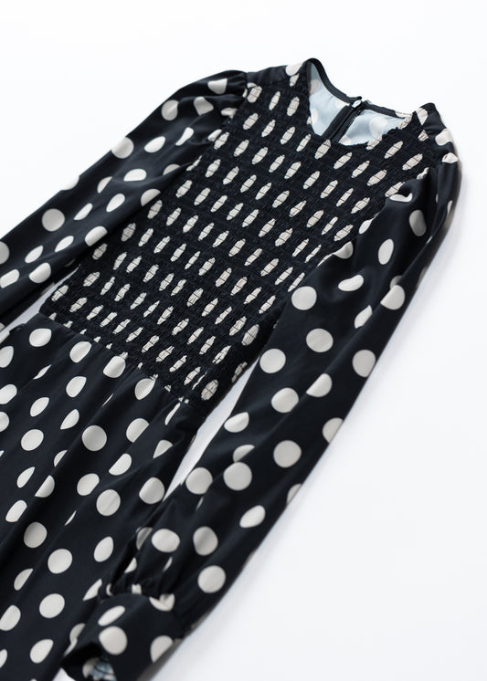 Dots long dress with sheering at the body