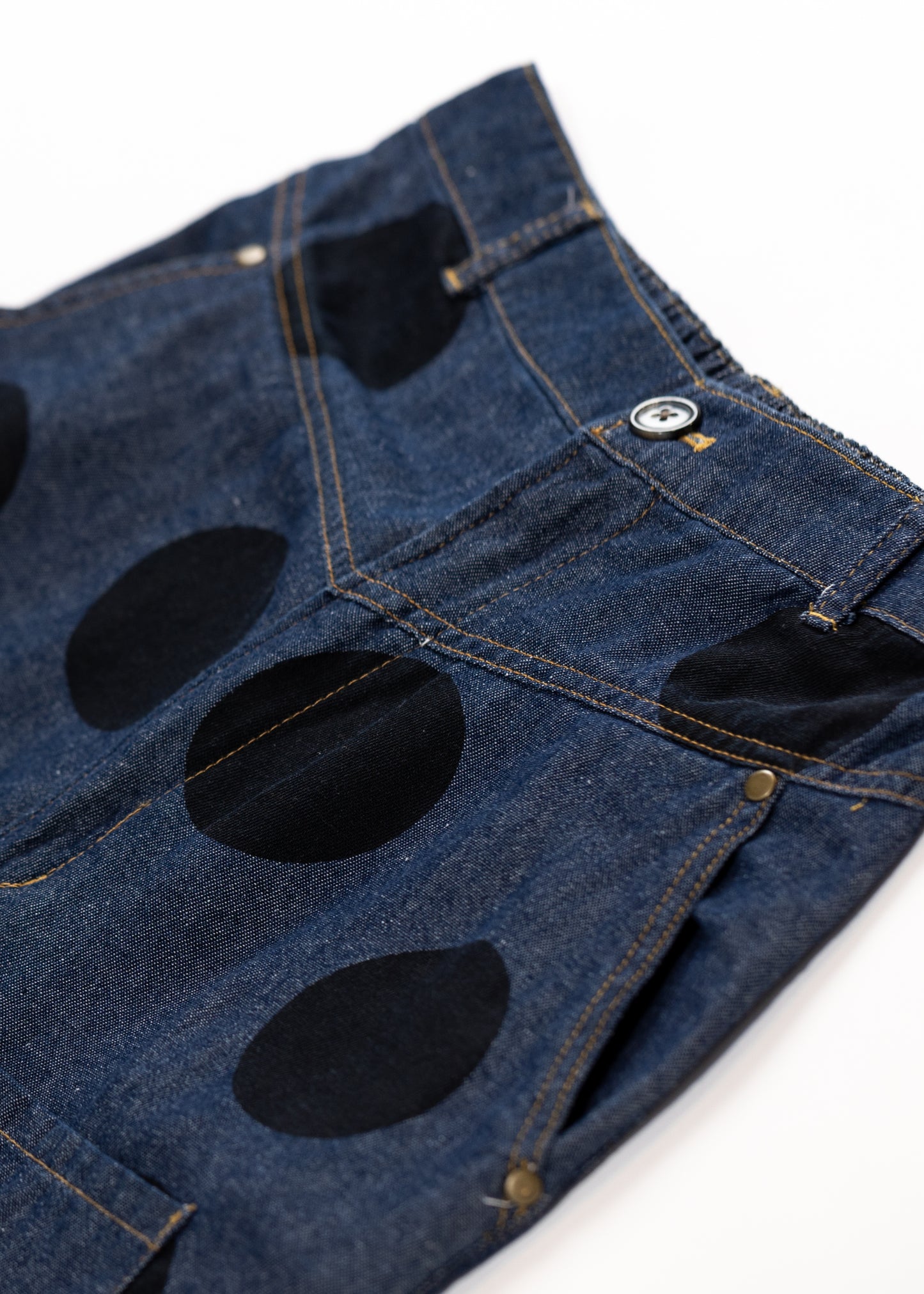 Dots printed denim tapered pants