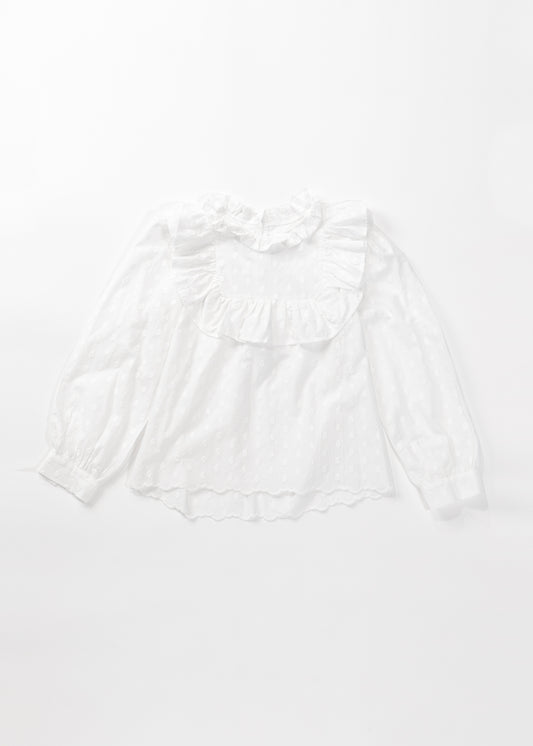 Semi sheer blouse with ruffled trims